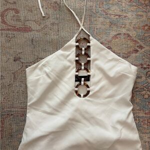 Zara White Top with Brown Ring Detail